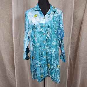 NWT John Mark‎ Floral Print Tunic Top Women's Button Down Blouse Long Sleeve